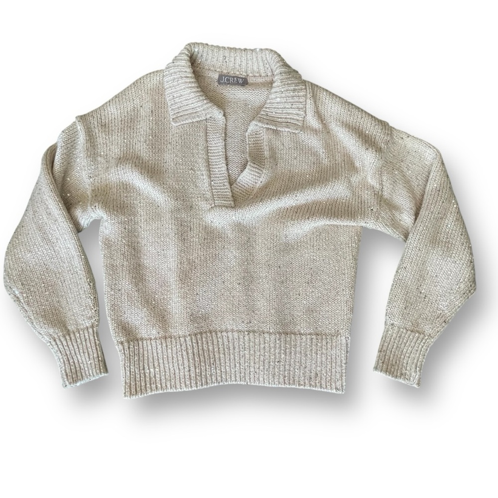 J. Crew V-Neck Sweater in Sequin Cream Women’s Size Small